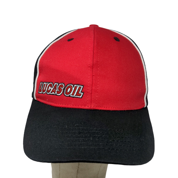 Lucas Oil Men's Snapback Hat Black Red Adjustable Embroidered Logo - Picture 1 of 11